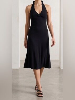 LBD Halter Midi Dress | Stretchy & Smocked Travel Essential | Medium